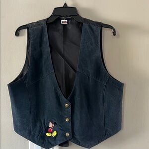 Blue Leather Vest with Mickey Mouse Embroidery